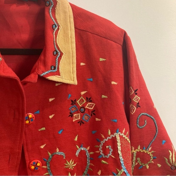 PASSION Sz XL Super Colourful Embroidered Appliqué 100%  Cotton Lined Jacket - Picture 2 of 12